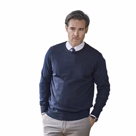 Stickad tröja i merinoblandning med rund hals | Tee Jays