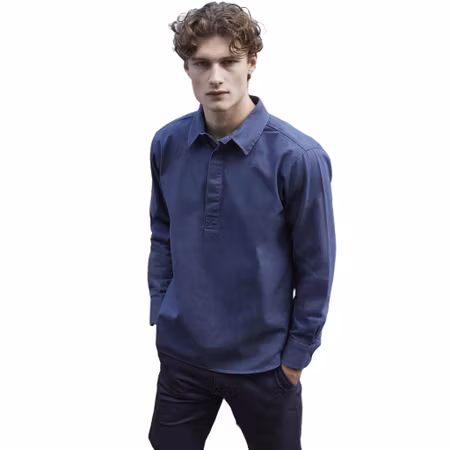 Marinblå skjorta i kraftig bomullsväv | Front Row & Co