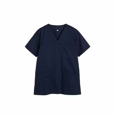 Marinblå vårdtunika i twill med kort ärm - unisex | TK Design