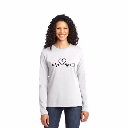Långärmad t-shirt med tryck för dam – Pulse Heart | Cutieful