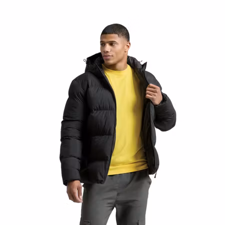 Vadderad jacka i återvunnen nylon med huva och vindtålig design för unisex | 2786