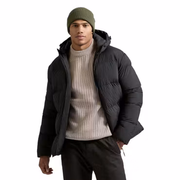 Vadderad jacka i återvunnen nylon med huva och vindtålig design för unisex | 2786
