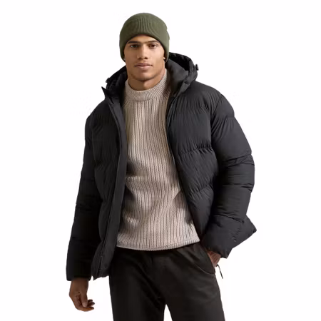 Vadderad jacka i återvunnen nylon med huva och vindtålig design för unisex | 2786