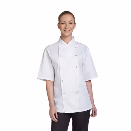 Kortärmad kockrock med mandarinkrage och tryckknappar | Dennys London