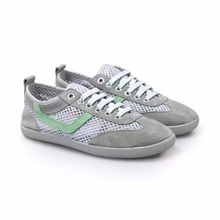 Gråa sneakers i mesh med läderdetaljer för dam | Calzame