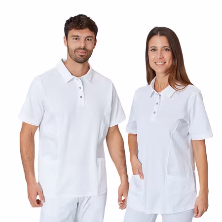 Unisex vårdtunika med pikékrage och tryckknappar | Exner