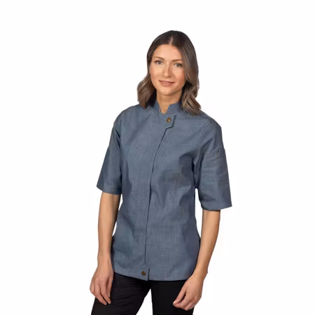 Marinblå kockrock i denim med kort ärm för dam | Exner