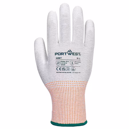 Skärskyddshandske ESD med PU-grepp, skärskydd nivå B – 12-pack | Portwest