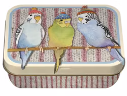 BUDGIES IN BEANIES - MINI RECTANGULAR TIN (ASK)