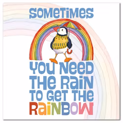 RAINBOW PUFFIN- FEATHERY FEELGOODS BIRTHDAY CARD (FÖDELSEDAGSKORT)