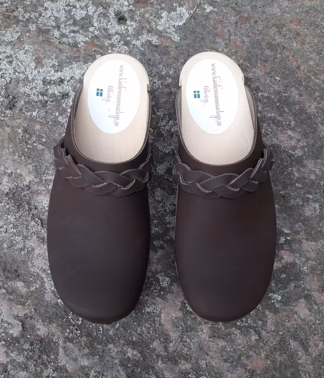 Ally Låg Träsko Brunt matt läder med fläta