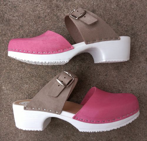 Britta mjuktoffel i rosa och beige nubuck