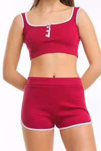 Crop top och shorts set vinröd-vit