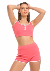 Crop top och shorts set rosa-vit
