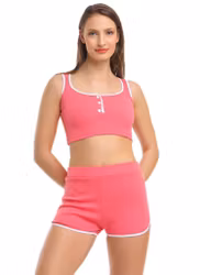 Crop top och shorts set rosa-vit
