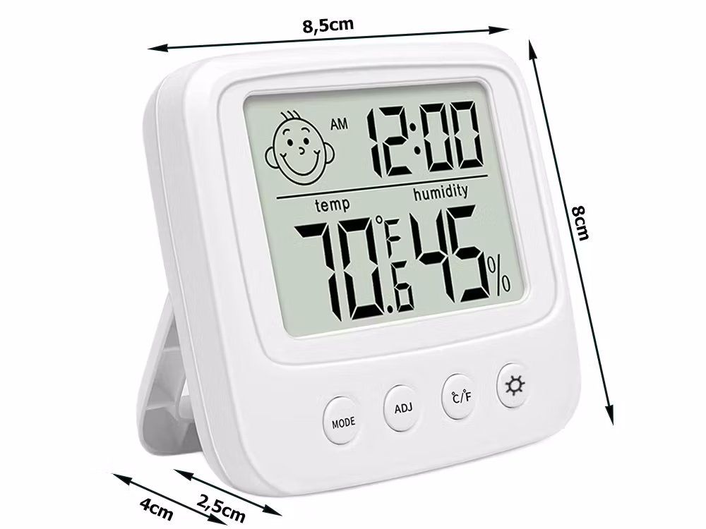 Termometer, hygrometer och elektronisk intern klocka