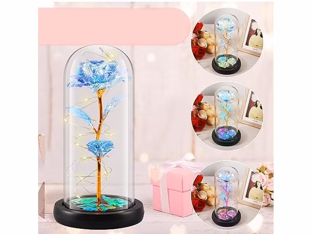 Evig ros i glasgåva som lyser blått- present