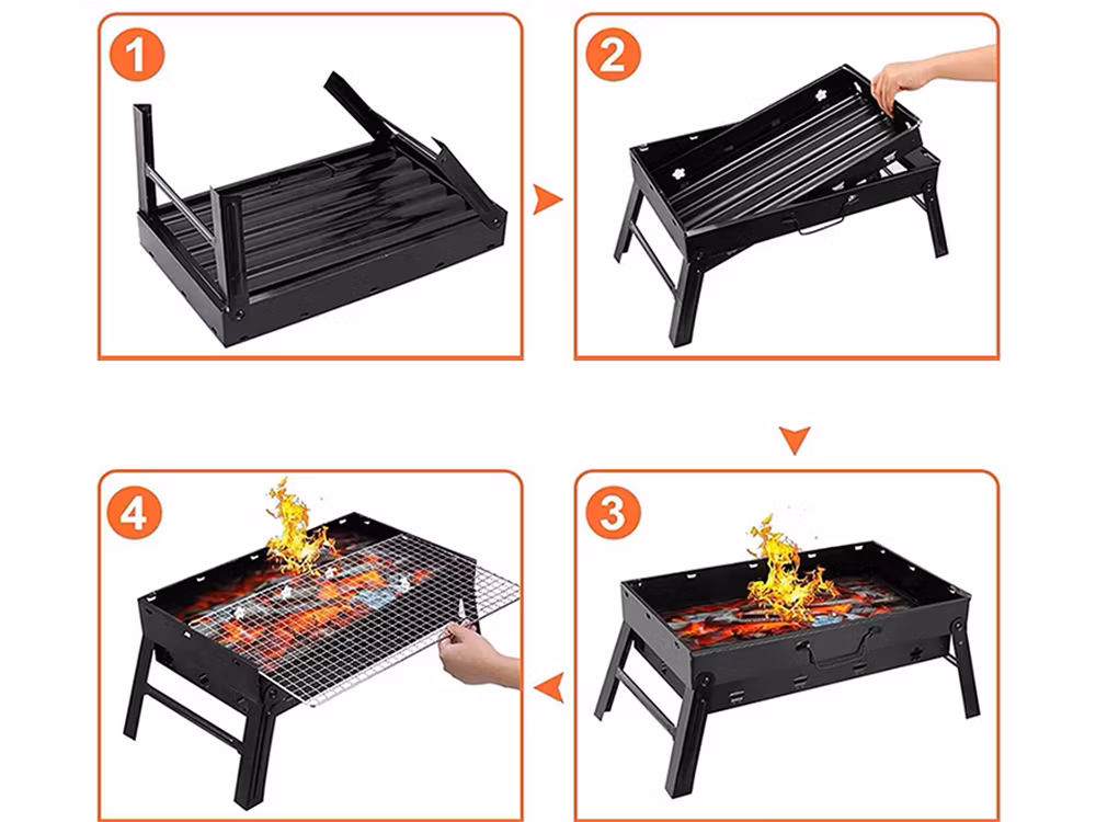 Turistgrill -Bärbar hopfällbar resväska för turistgrill-Kolgrill