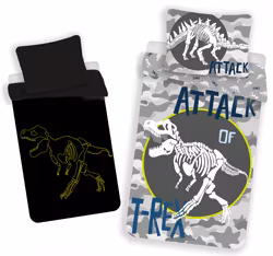 Bäddset med dinosauriemotiv som lyser i mörkret 140×200 cm, 70x90 cm