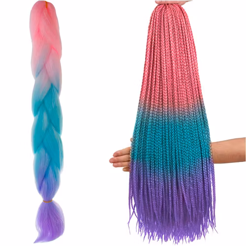 Syntetiskt hårflätor ombre rosa/vit/lila
