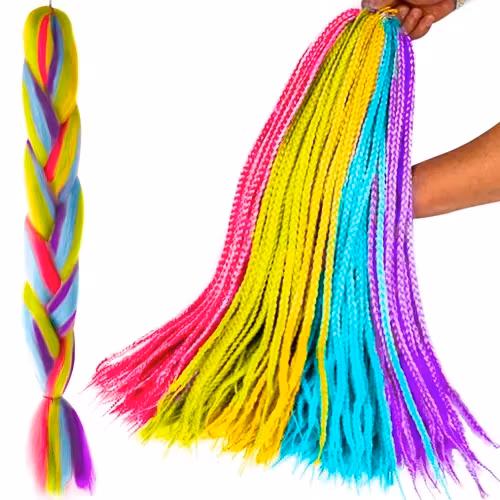 Syntetiskt hår regnbågsflätor