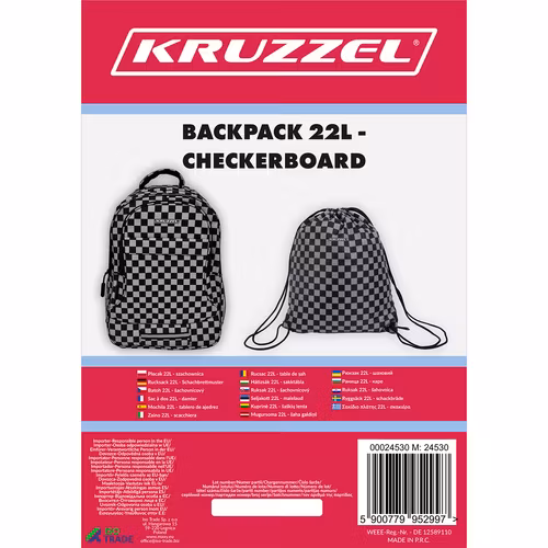 Ryggsäck 22L - schackrutigt Kruzzel 24530