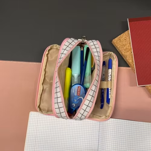 Trippelvikbart pennfodral - rutigt