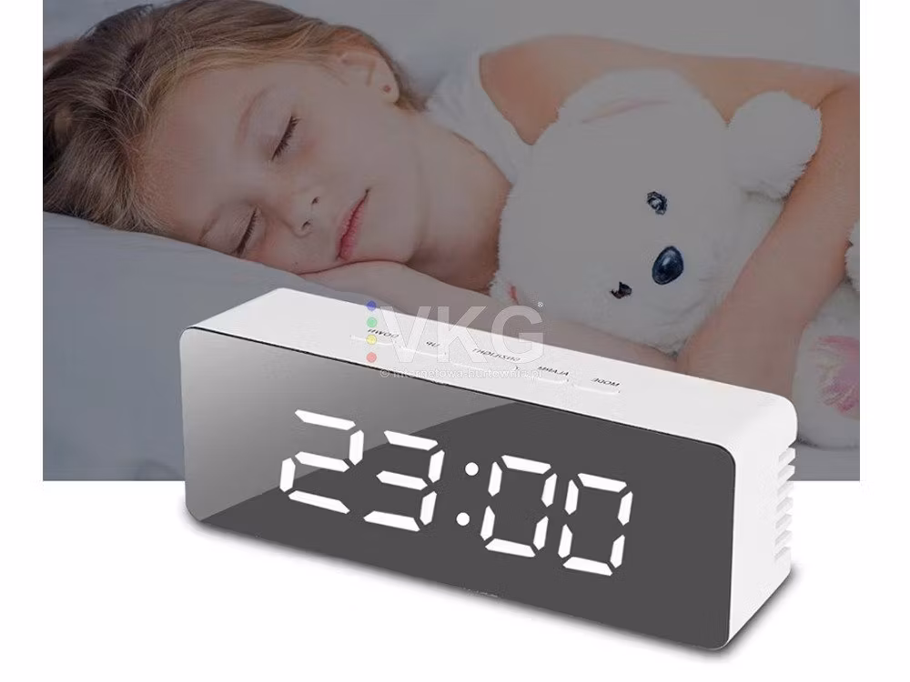 LED-väckarklocka LED-timer LED-spegel alarm datum 4-i-1