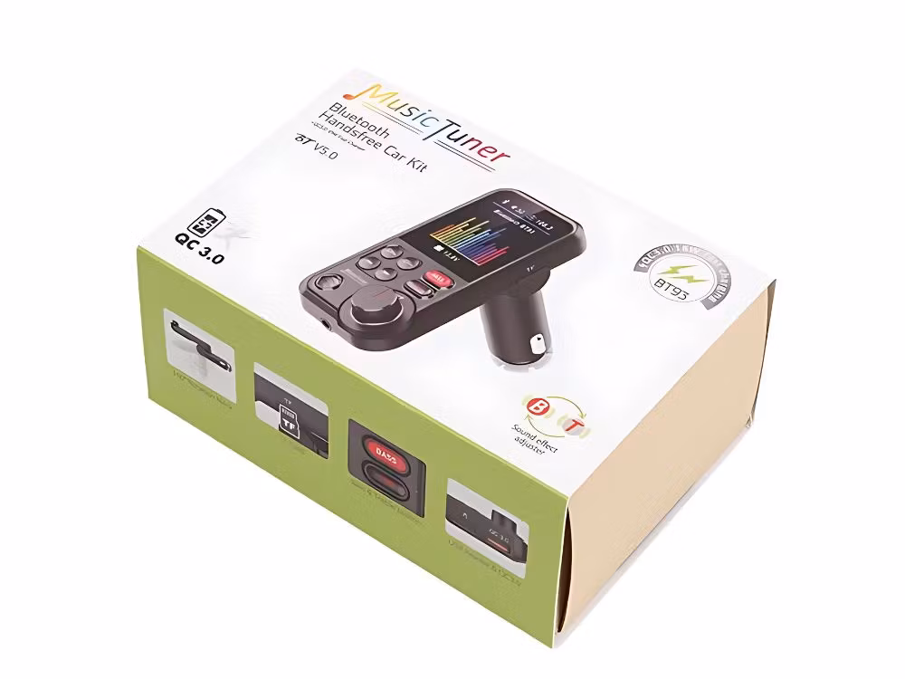 Bluetooth-sändare 5.0 FM-högtalartelefon USB QC TF Bas LCD 12-24V