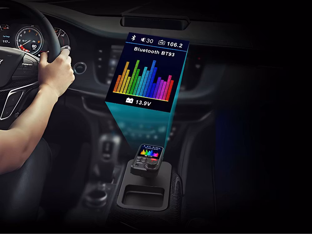 Bluetooth-sändare 5.0 FM-högtalartelefon USB QC TF Bas LCD 12-24V