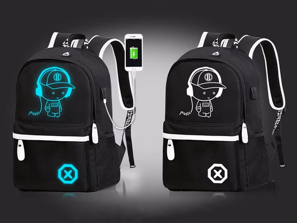 Skolryggsäck ungdom musik reflekterande usb multifack självlysande