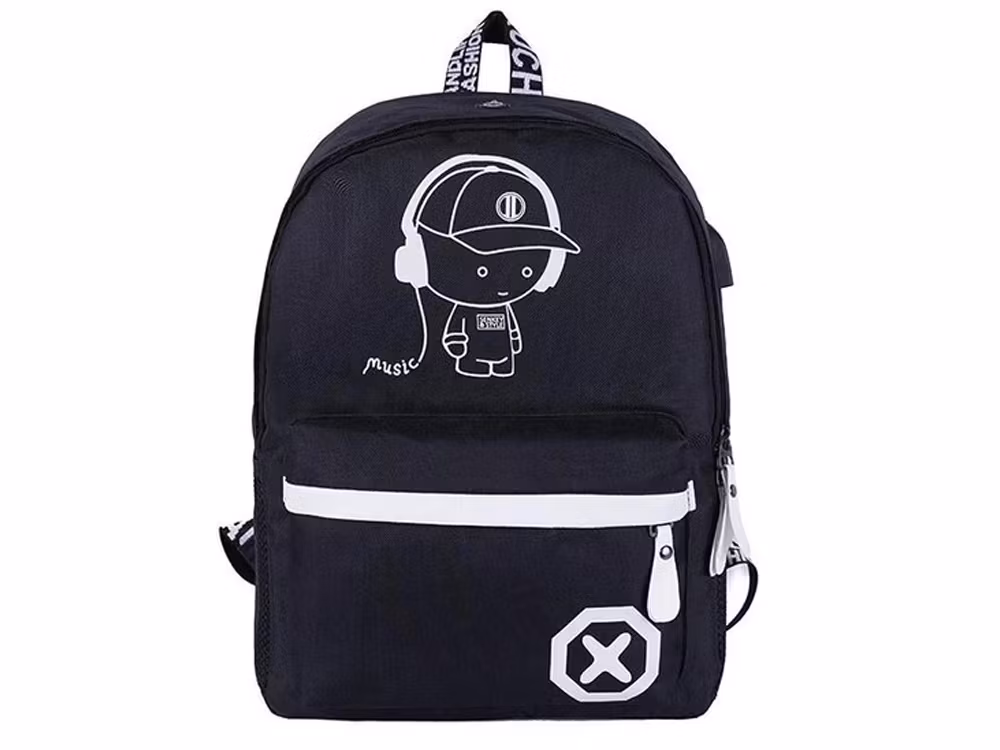 Skolryggsäck ungdom musik reflekterande usb multifack självlysande