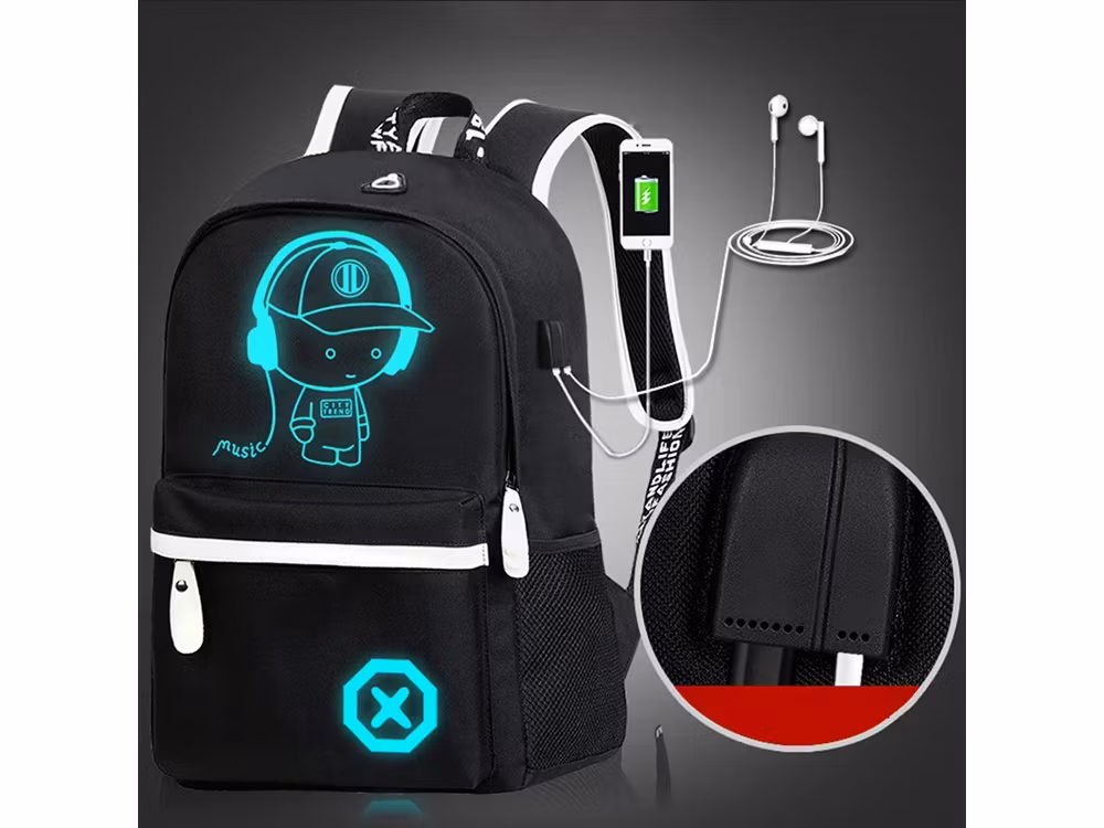Skolryggsäck ungdom musik reflekterande usb multifack självlysande
