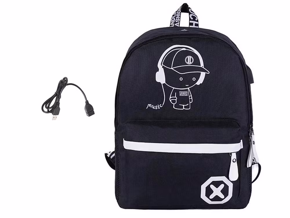 Skolryggsäck ungdom musik reflekterande usb multifack självlysande