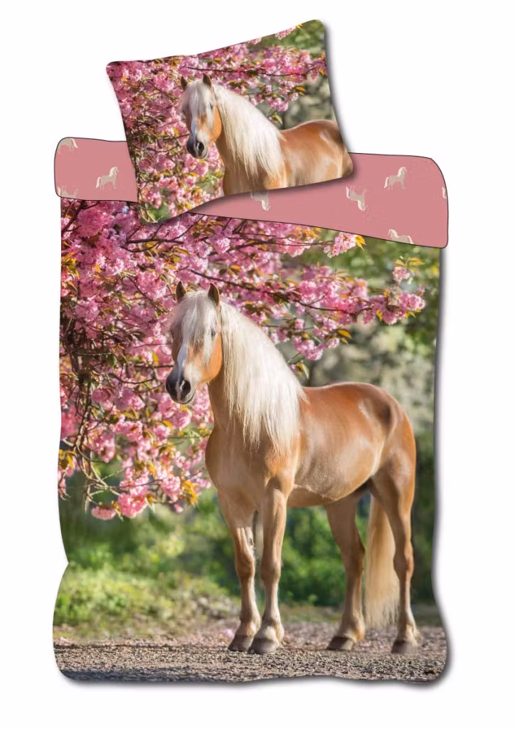 Bäddset för barn Horses Cherry Blossom 100×135 cm, 40×60 cm