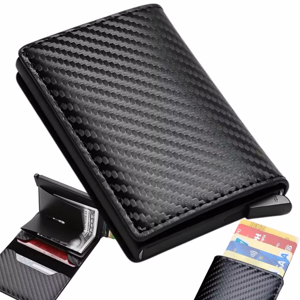 Miesten RFID-varkaudenestoinen lompakko, musta, korteille ja seteleille, ekonahka