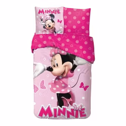 Disney Minnie Pink Polka Bow Dynebetræk Sæt 140x200cm, 65x65 cm