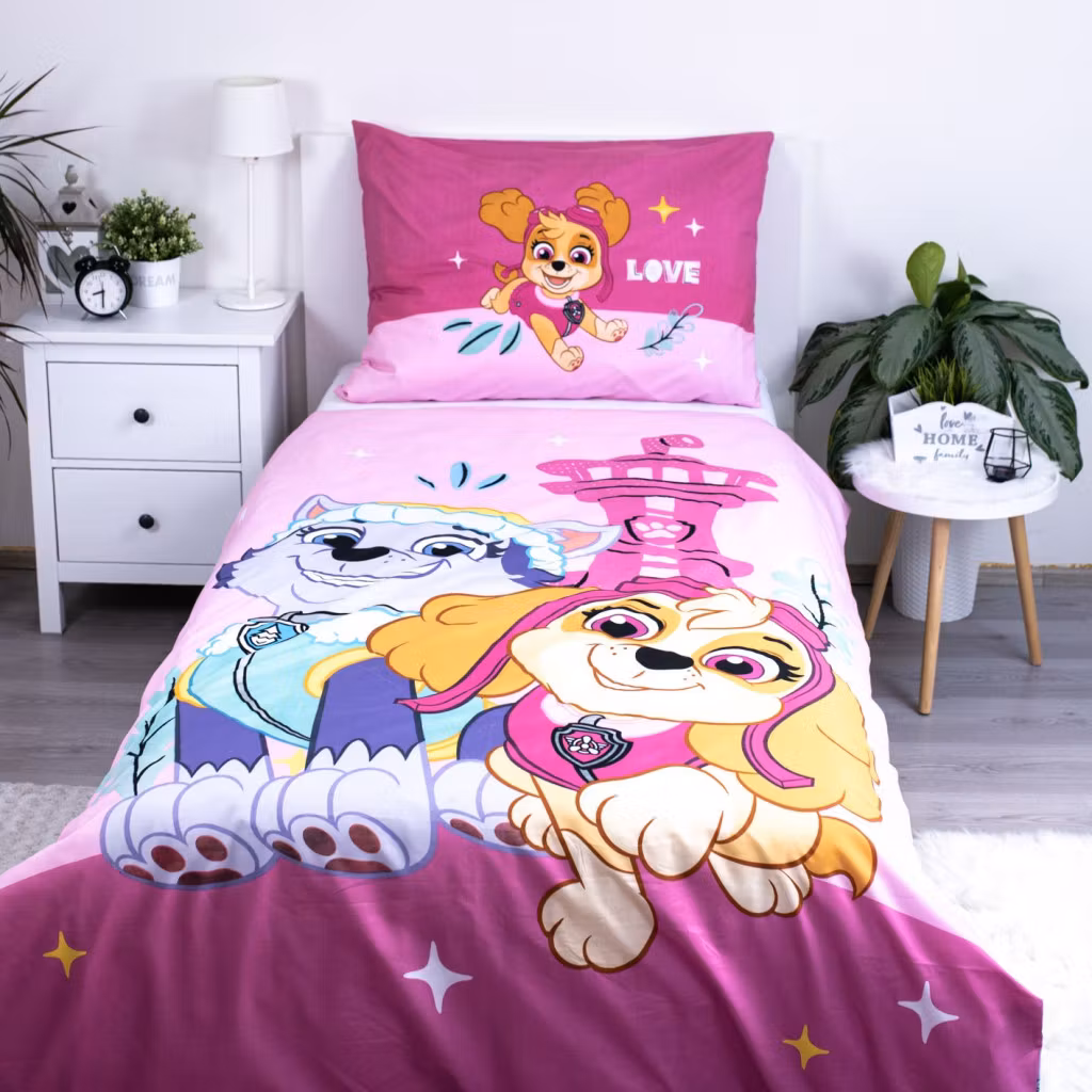 Paw Patrol Pink Love bäddset 140x200cm, 70x90 cm mikrofiber