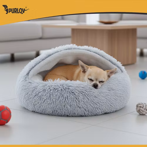 Hund-kattbädd- bädd för katter och små hundar 44x38x6 cm S - mjuk, halkfri, bekväm med tak.