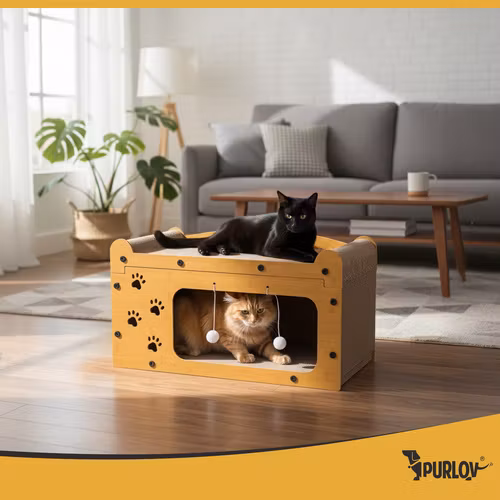 Klösträd för katt - tvåvåningshus  29x55x29 cm