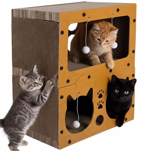 Klösträd för katt - tvåvåningshus - 51,5x45,x28 cm