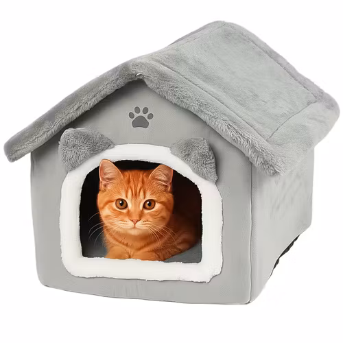 Kattbädd - grått hus - 39 x 38 x 35 cm