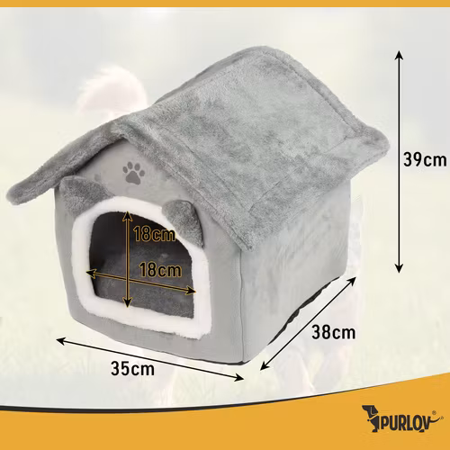 Kattbädd - grått hus - 39 x 38 x 35 cm