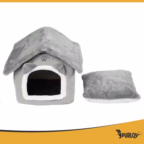 Kattbädd - grått hus - 39 x 38 x 35 cm