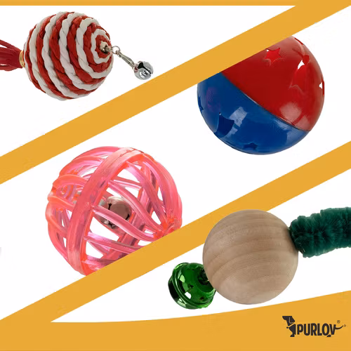 Kattleksaker -julleksaksset med 6 bollar -fjädrar och pompom