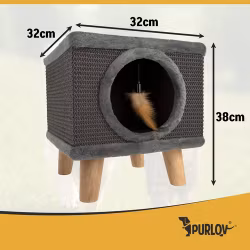 Kattehus med seng - 38 x 32 x 32 cm