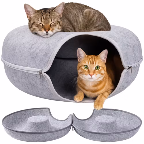 Kattbädd, antistress rund tunnel för liggplats för illrar