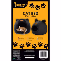 Plush cat bed - cat house, plush bed for winter with ears, black