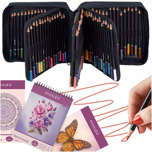 Art Set 120 färger - Kritor för målning och färgläggning - Skissblock + ritblock + Bärbart fodral med dragkedja