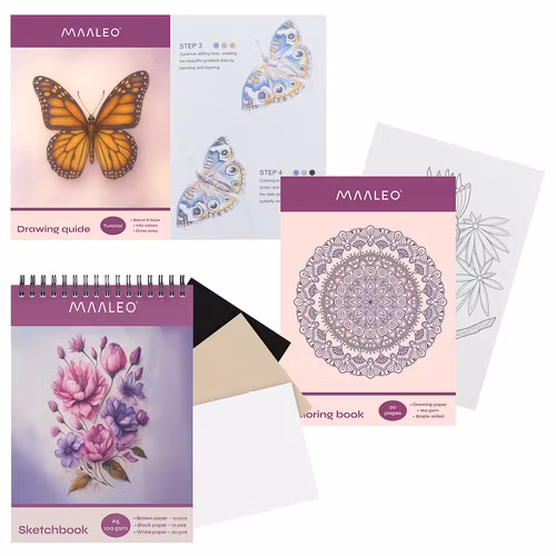 Art Set 120 färger - Kritor för målning och färgläggning - Skissblock + ritblock + Bärbart fodral med dragkedja